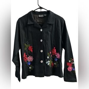 Black embroidered sequined denim jacket